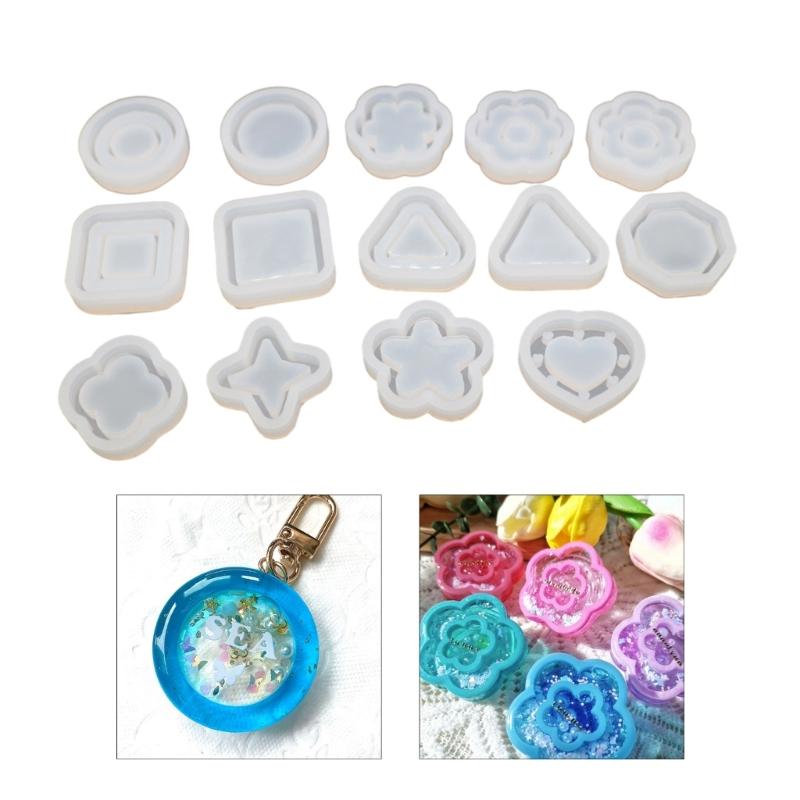 Resin Shaker Mold Quicksand Silicone Mold Casting Epoxy Mold Multi-Shapes Silicone Quicksand Moulds for DIY Keychain