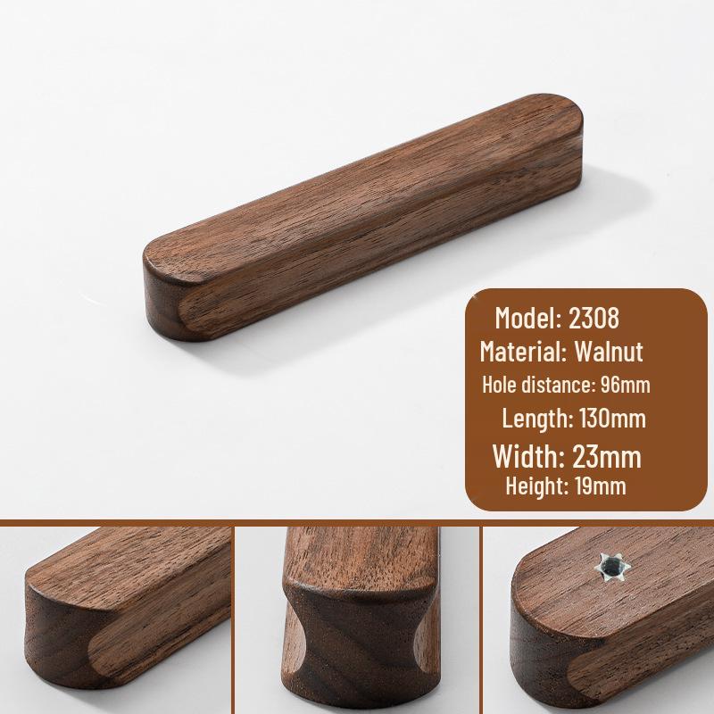 Japanese Minimalist Walnut Handle Solid Wood Cabinet and Wardrobe Drawer Handle