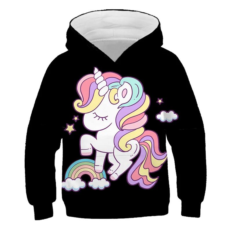 Children's Cartoon Casual Sweatshirts 2025 Baby Kids Boys Girls Unicorn Hoodies Clothing Spring Autumn Fashion Cute Hooded Tops