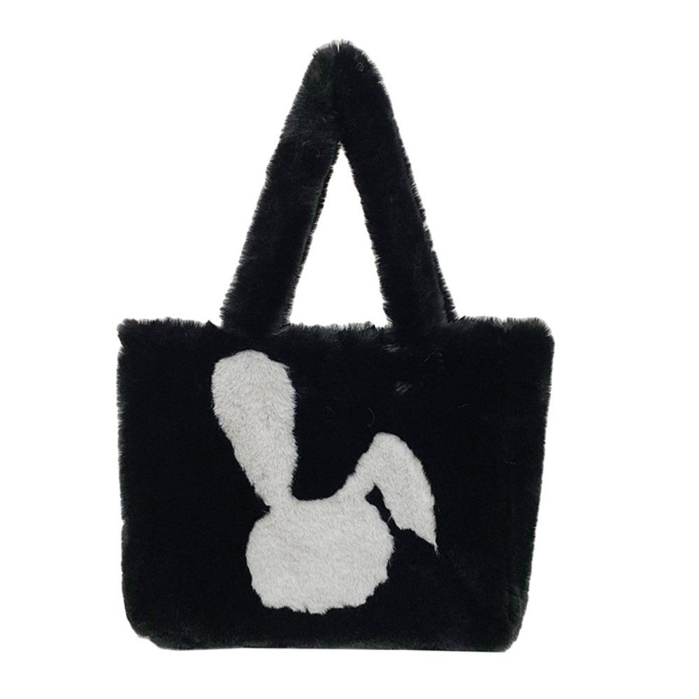 Casual Faux Fur Shoulder Bag Soft Large Capacity Shopper Handbag Rabbit Print Furry Fluffy Fluffy Handbag Women Use