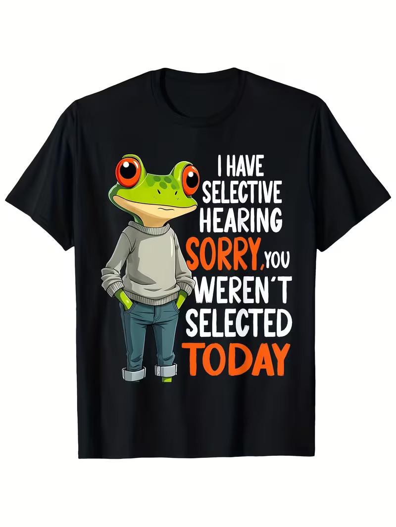 Funny Frog  Selective Hearing  Graphic T-Shirt - Men s Cotton Crew Neck Tee with S разноцветный