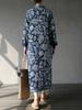 Johnature Women Vintage Dress White Blue Chinese Style Cheongsam Autumn Winter Stand Long Sleeve Fleece Warm Dress