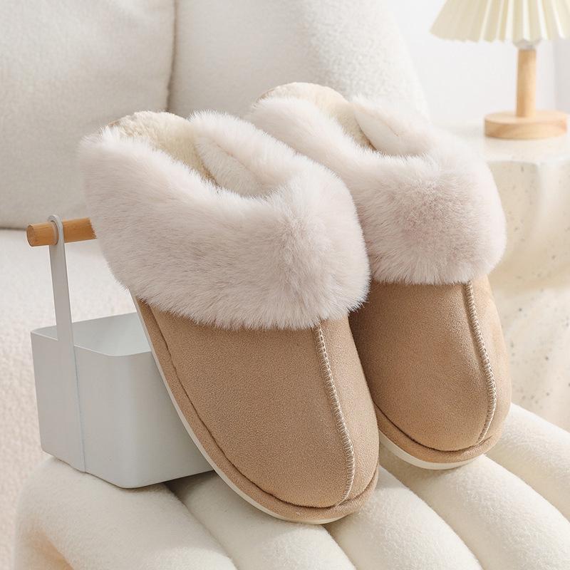 Unisex Suede Cotton Slippers: Warm Furry Indoor Footwear for Autumn & Winter
