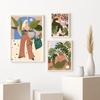 Abstract Boho Fashion Girl Posters Plant Leaves Fruit Flower Minimalist Wall Art Canvas Painting Wall Pictures Living Room Decor