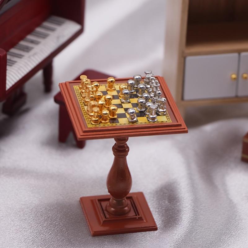 Mini Chess Set Metal Board  Table Version Tiny Home Decor DIY Collector's Display Easter Birthday Creative Gift