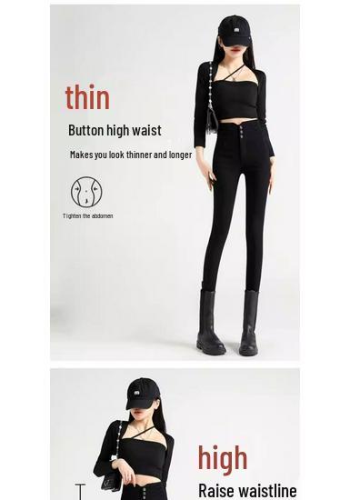 High-Waisted Black Slimming Leggings for Women - Spring 2026 Slim-Fit Pencil Style, Elastic, Tight-Fitting.