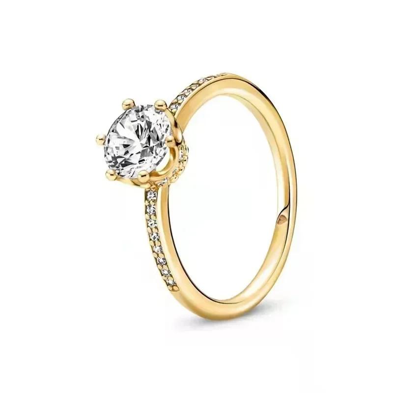 Exquisite Gold Color Series 925 Silver Classic Square Heart shaped Crown Ring Exquisite Charm Jewelry Birthday Gifts