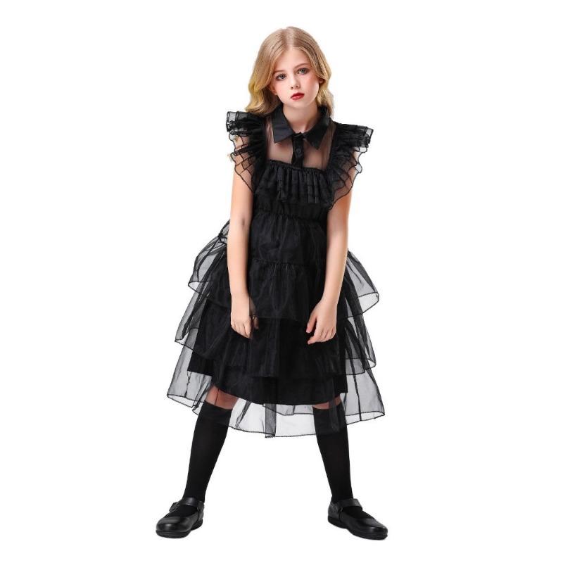 Abito da Ballo Famiglia Addams Halloween Mercoledì Vestito Nero