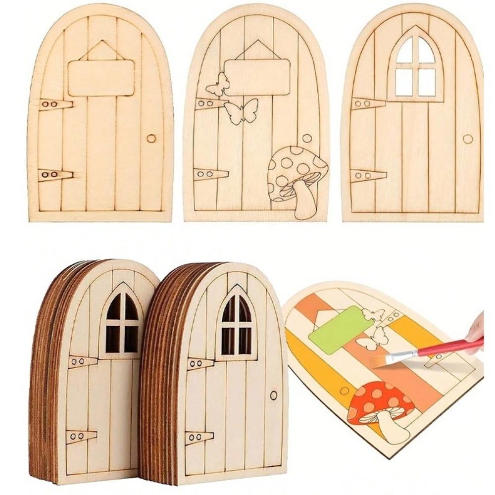 6pcs/set Wooden Mini Fairy Door DIY Painting Ornaments Craft Unpainted Fairy Door Kids Birthday Gift