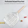 Practical Wood Handle Pizza Shovel 430 Stainless Steel With Large Perforated Pizza Peels For Easy Serving