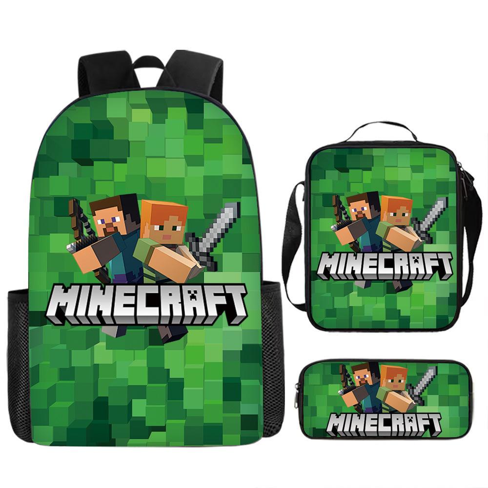 Minecraft Game Merchandise 3-Piece Backpack, Pencil Case, Lunch Bag for Kids