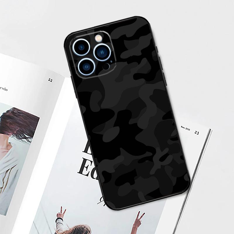 Black Night Camo Camouflage Case For iPhone 17 Pro Max 11 14 15 16 Pro Max 12 13 Mini 16 Plus 16e 17 Air Phone Cover