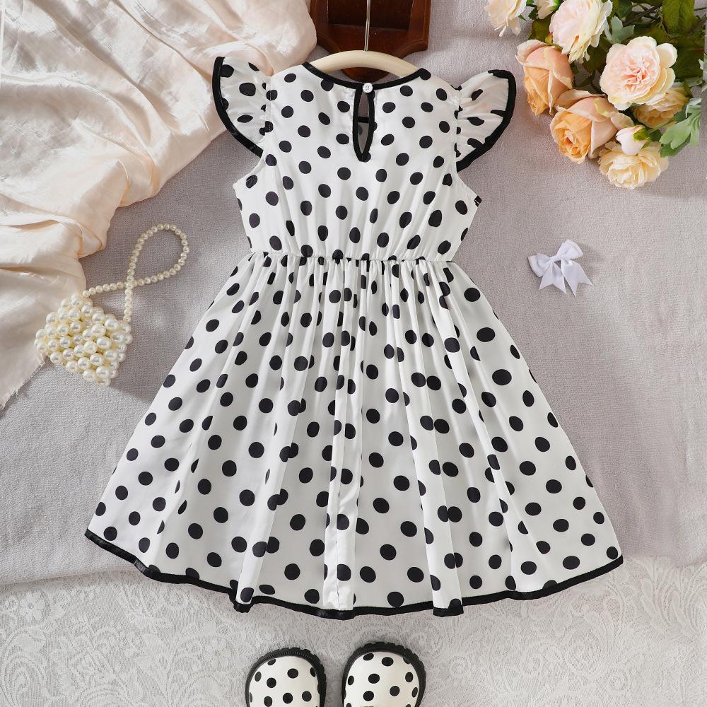 Abito alla moda da bambina con stampa pois - Abito estivo da principessa per bambini con fiocco
