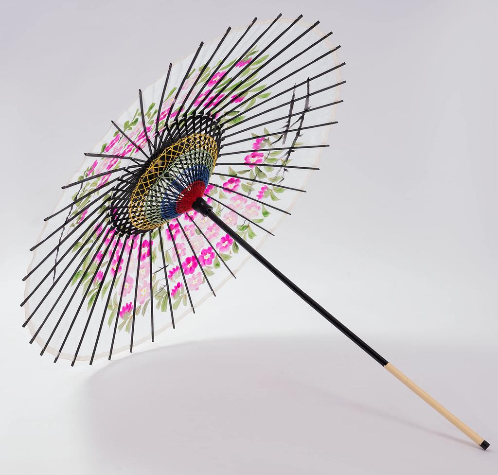 Yamamoto Bamboo Craft Shop Japanese Silk Cherry Blossom Jointed Dance Umbrella (YAMAMOTOTAKIZAYIKUYA) Umbrella, Umbrella, Design, Handle, (White)