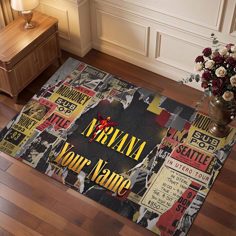 Nirvana Personalized Crystal Velvet Carpet, Customized Name Text Soft Anti‑Slip Rug for Living Room Bedroom