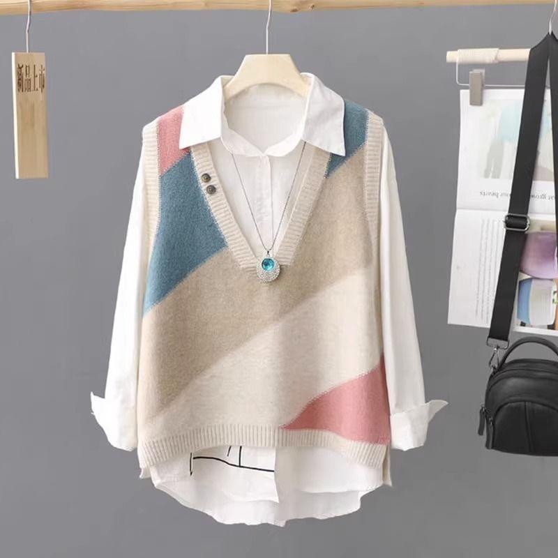 Spring and Autumn Knitted Vest Tank Top Loose Sweater Women's Coat Head Knitted Shirt Art Women's Wear