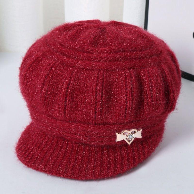 Middle-aged hat women's autumn and winter casual pullover hat old lady fleece thickened ear protector mother thickened in winter