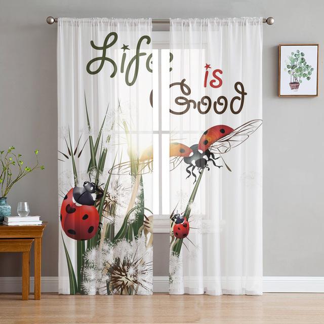 Abstract Dandelion Flowers Sheer Curtains For Girl Kids Bedroom Kitchen Window Drapes Curtain Home Decoration