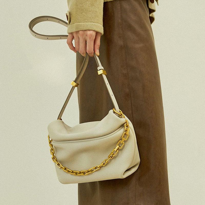 Women's Genuine Leather Pleated Cloud Bag: 2024 Fashion Chain Dumpling Shoulder Crossbody Bag