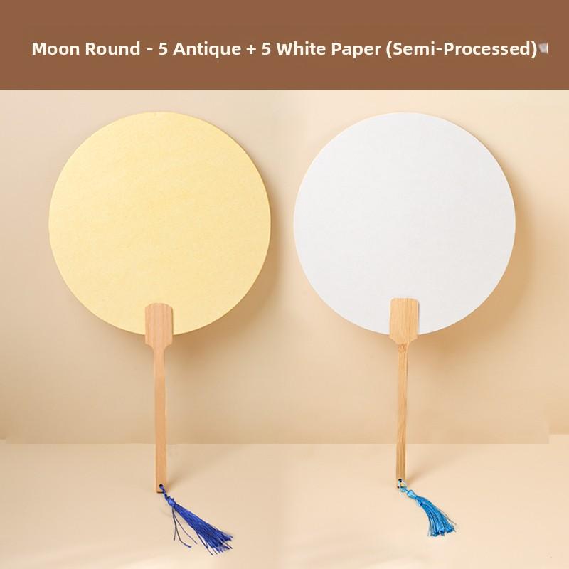 Thiened Blank Xuan Paper Calliaphy Fan DIY Material Kit Hand-Painted Cultural Creative Fan round ape Bamboo Frame
