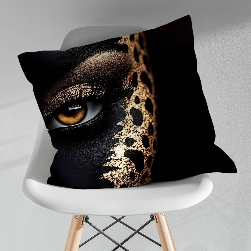 Golden Makeup Art Black Skin Throw Pillow Case Living Room Sofa Cushion Cover For Home Bedroom Decoration Protector