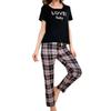 Letter Print Short-sleeved Plaid Trousers Loungewear Suit Women