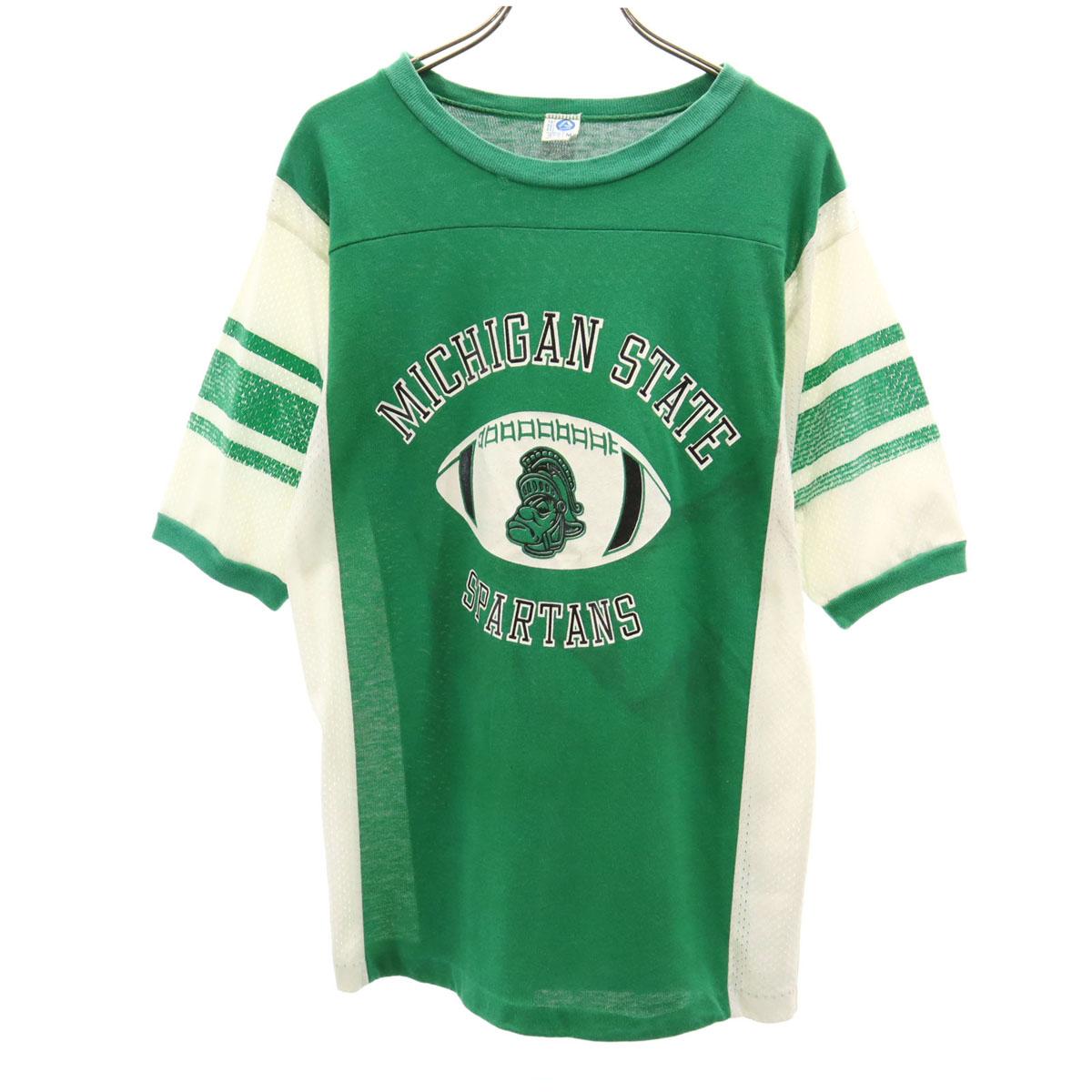 

ARTEX 70-е 80-е Сделано в США Винтажная футболка с коротким рукавом для американского футбола NCAA Michigan State Spartans Мужская Б/У