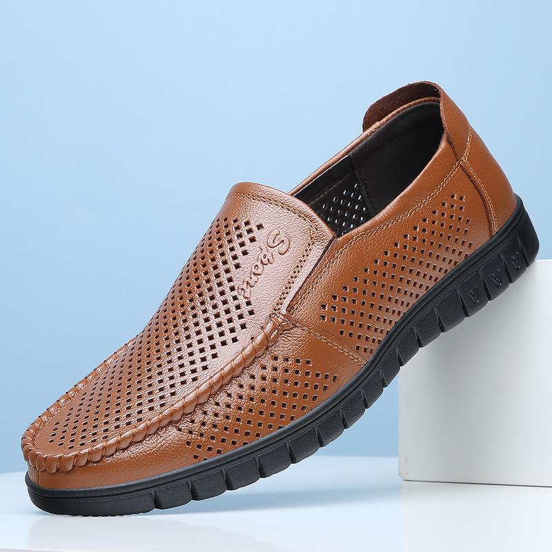 

Мужская обувь летние сандалии кожаные дышащие с перфорацией повседневные туфли с отверстиями для среднего возраста папа крутые кожаные туфли 44