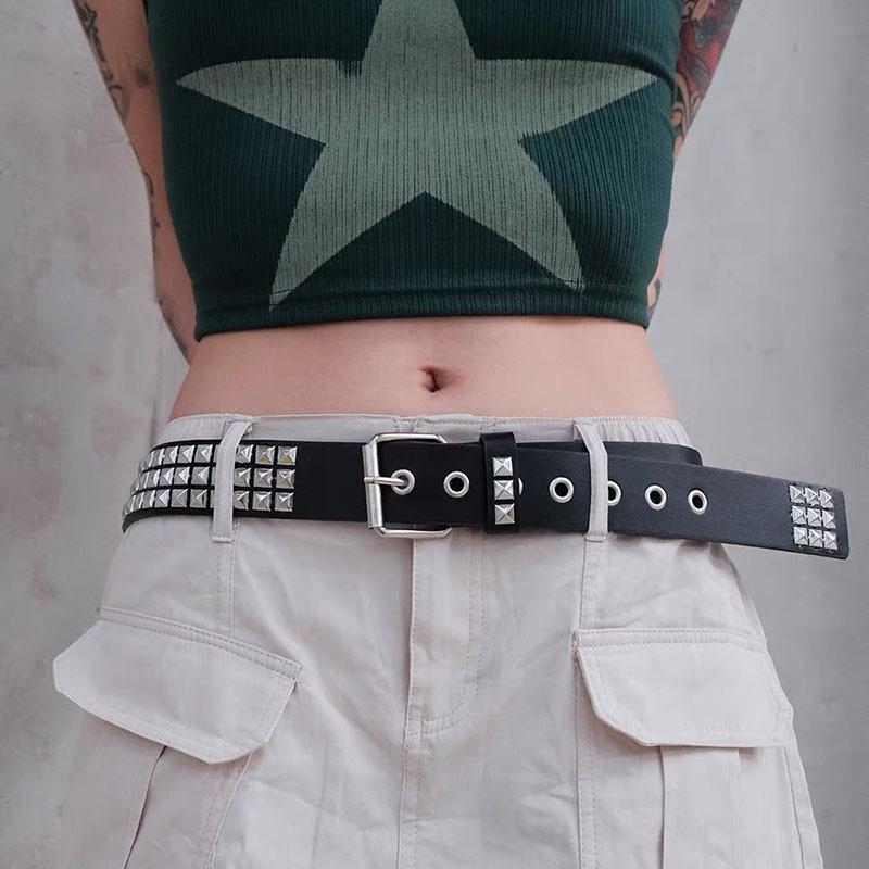 Unisex Square Bead Punk Style Stainless Steel Rivet Hip Hop Belt for Jeans