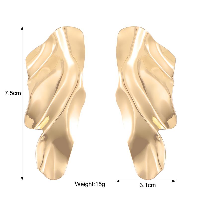 Vintage Golden Statement Stud Earrings For Women Fashion Jewelry Party European Long Punk Twist Irregular Geometry Accessories