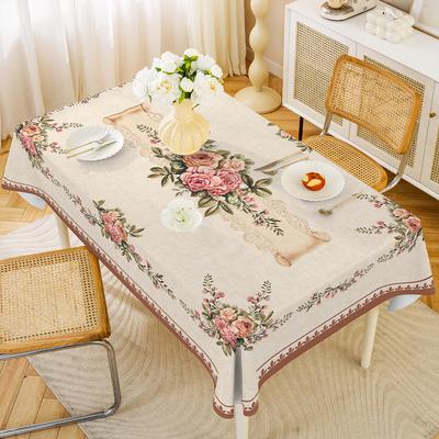 1pc Decorative Floral Print Water Resistant Anti SlipTablecloth Wash Free and Stain Resistant PVC Heat-insulating Tablecloths for Kitchen Room
