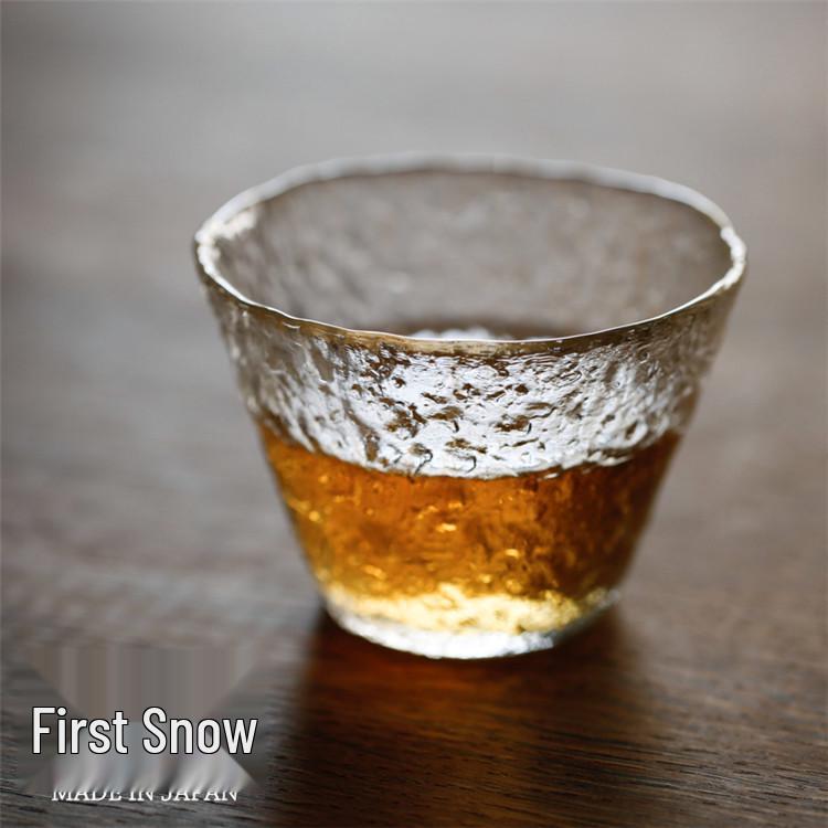 Zen Heart Glass Tea Cup Set: Hammered Design, First Snow Pattern, Heat-Resistant, Thickened Gongfu Host Cup