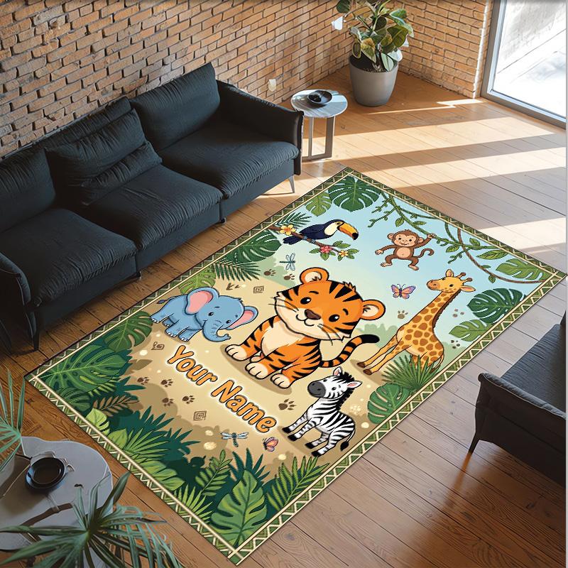 Animals Theme Crystal Velvet Floor Rug Personalized Custom Name Text Warm Carpet Home Decoration