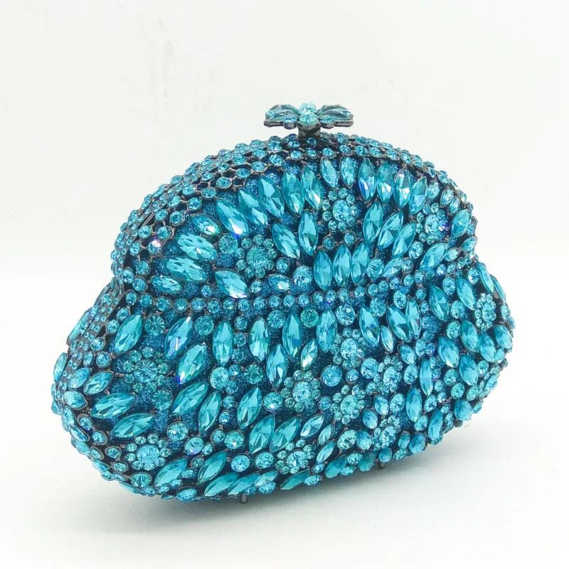 Boutique De FGG (in Stock ) Light Blue Saphire Women Crystal Clutch Evening Handbag Party Luxury Diamond Handbags Wedding Purse