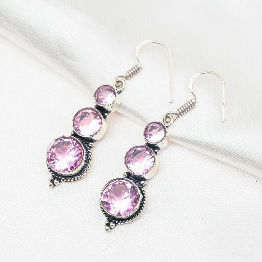 Boucles d'oreilles Kunzite Rose Bijoux en Pierres Précieuses, Boucles d'oreilles en Argent Sterling Massif 925, Bijoux Faits Main Boucles d'oreilles Pierre de Naissance, Cadeau Pour Lui