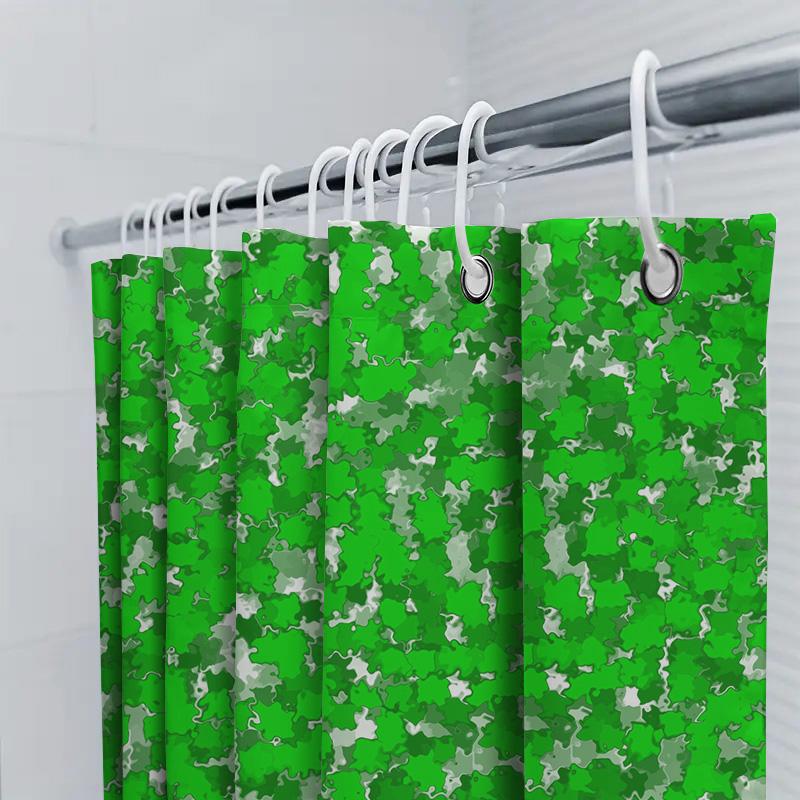 Green Camouflage Shower Curtain Polyester Fabric Printed Waterproof Bathroom Decor With Rod Pocket (Size: W72 X L84)