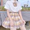 Yamabuki JK Academy Style Female Student Uniform: White Shirt & Pleated Plaid Midi Skirt Set