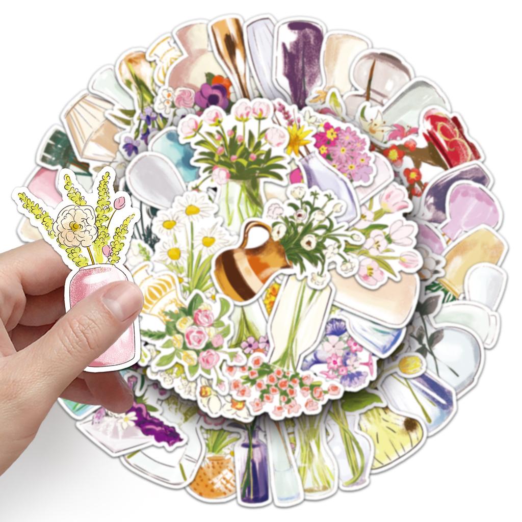 50 Vasen Graffiti Aufkleber Cartoon Handgemalt Klein Frisch Blumen Dekorativ Handyhülle Wasserbecher Kühlschrank Aufkleber