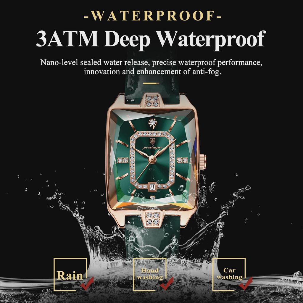 POEDAGAR Rectangle Luxury Women's Watches Waterproof Date Leather Woman Watch Elegant Fashion Quartz Women Wristwatch