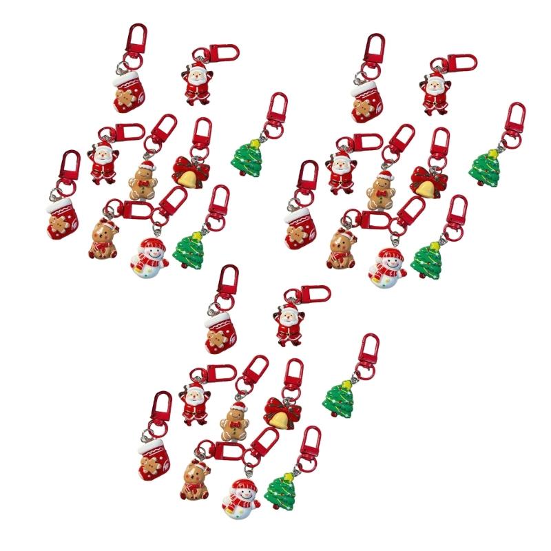 Festival Cartoon Christmas Keychain Set Holiday Party Favor Resin Keyring Gift Stocking Stuffer Accessories