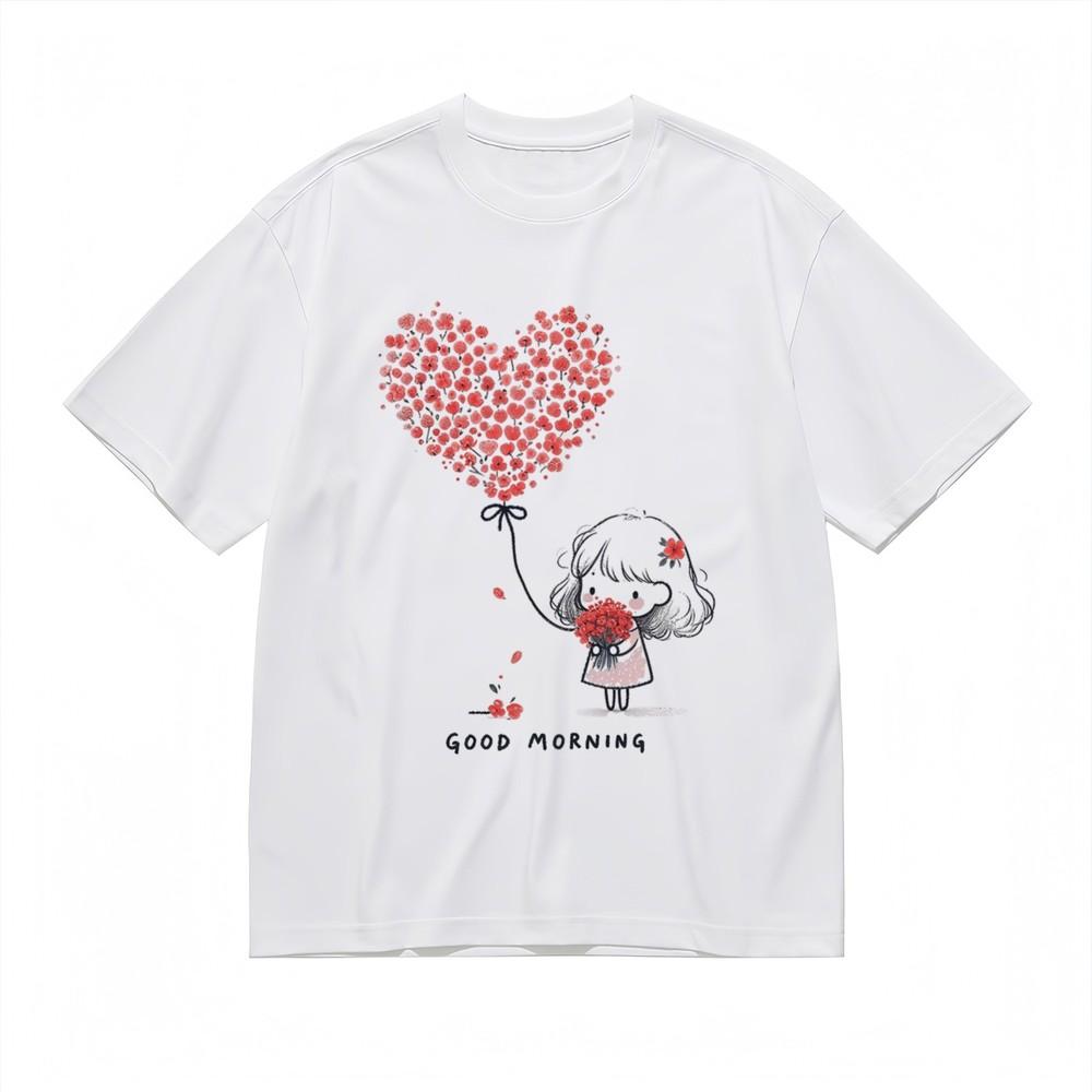 

Men s Comfy Comfortable Classic T-Shirt Red Bloom Heart Cartoon Design Print Tee 3XL