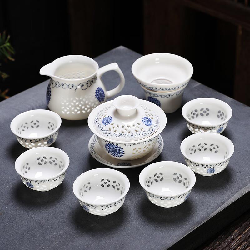 Haofeng Honeycomb Blue and White Porcelain Tea Set