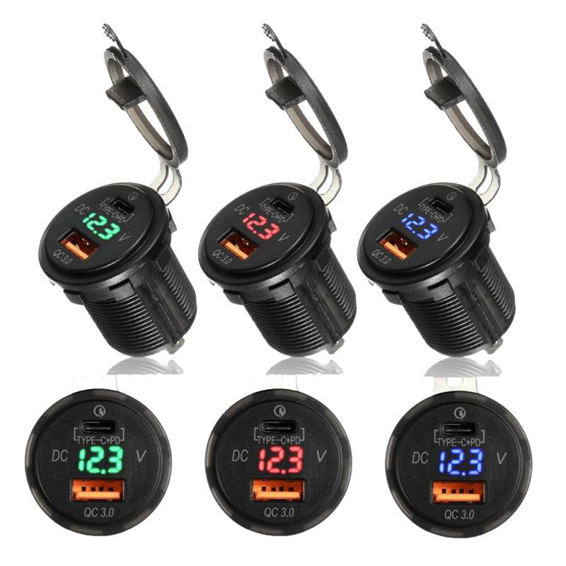 סוג C PD QC 3.0 לוח שקע USB לרכב 12V / 24V מטען לרכב שקע מובנה שקע חשמל למשאית סירה לאופנוע