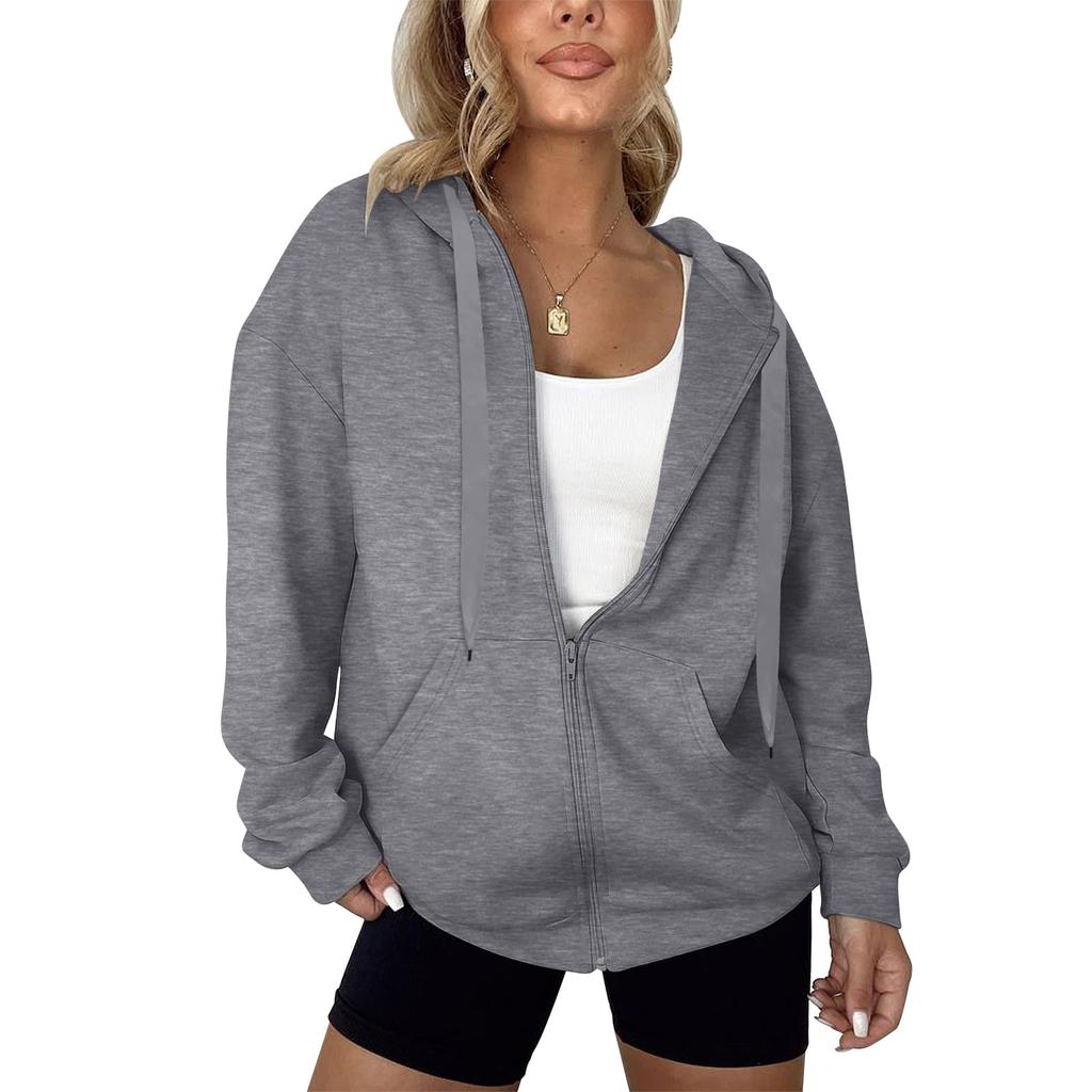 Women's Fashion Casual Solid Color Zipper Jacket Long Sleeve Sweatshirt
