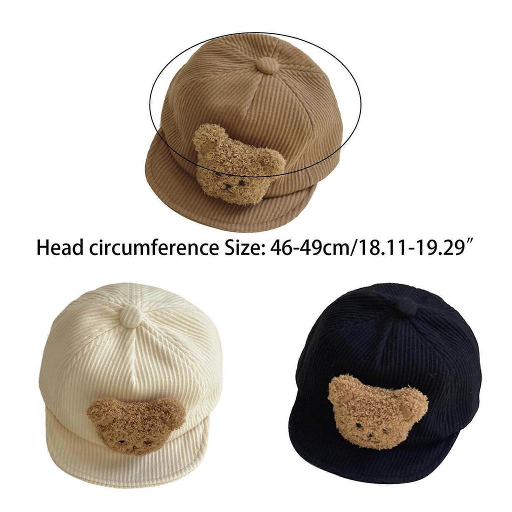 Baby Baseball Cap Sun Hat Spring Beach Hat with Plush Bear for Boys Girls Age1-2 Breathable Infant Corduroy Baseball  Beige