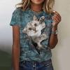 Women's 3d cute cat pattern printed T-shirt summer fashion popular clothing casual daily wear
