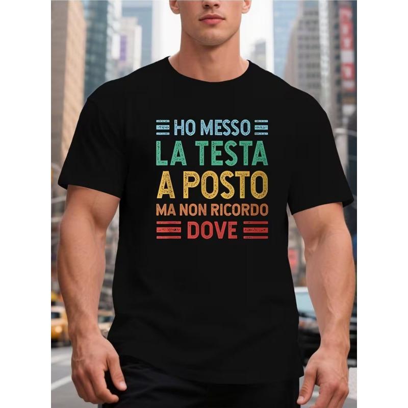Men's T-Shirt with Funny Slogan "I Put My Head In the Right Place, But I Can't Remember Where" - Retro Color Design, Suitable for All Seasons, Casual