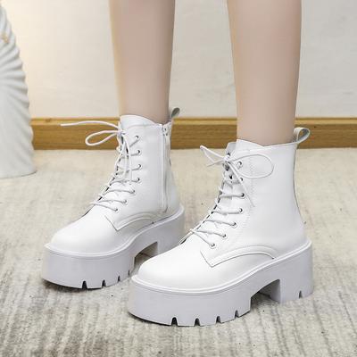 Grobabsatz Martin Stiefel Damen beliebt Herbst und Winter neu Koreanische Version Internet-Berühmtheit Britischer Stil Schnürung dicker Absatz dicke Sohle mittel