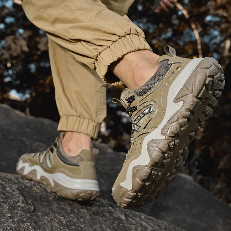 Fashion New Trend Outdoor Men Cowhide Hiking Shoes Lace-Up Genuine Leather Sneakers Fashion Non-slip Walk Footwear Male Treking Footwear
