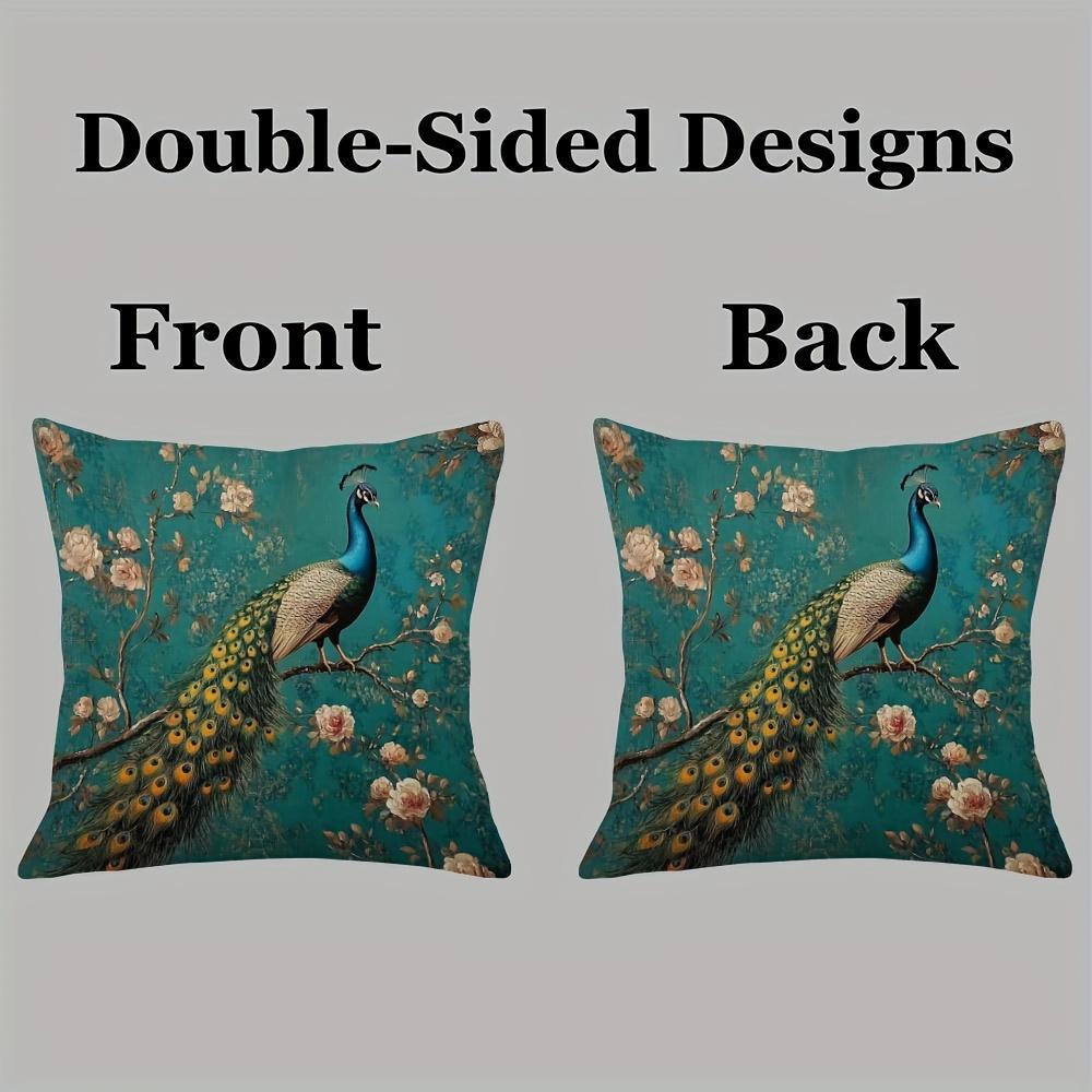 1Pc Luxury Living Room Peacock Pillow Cover, Polyester 2D Double-Sided Print, Vintage Teal Peacock Cushion, Perfect Gift For Bir